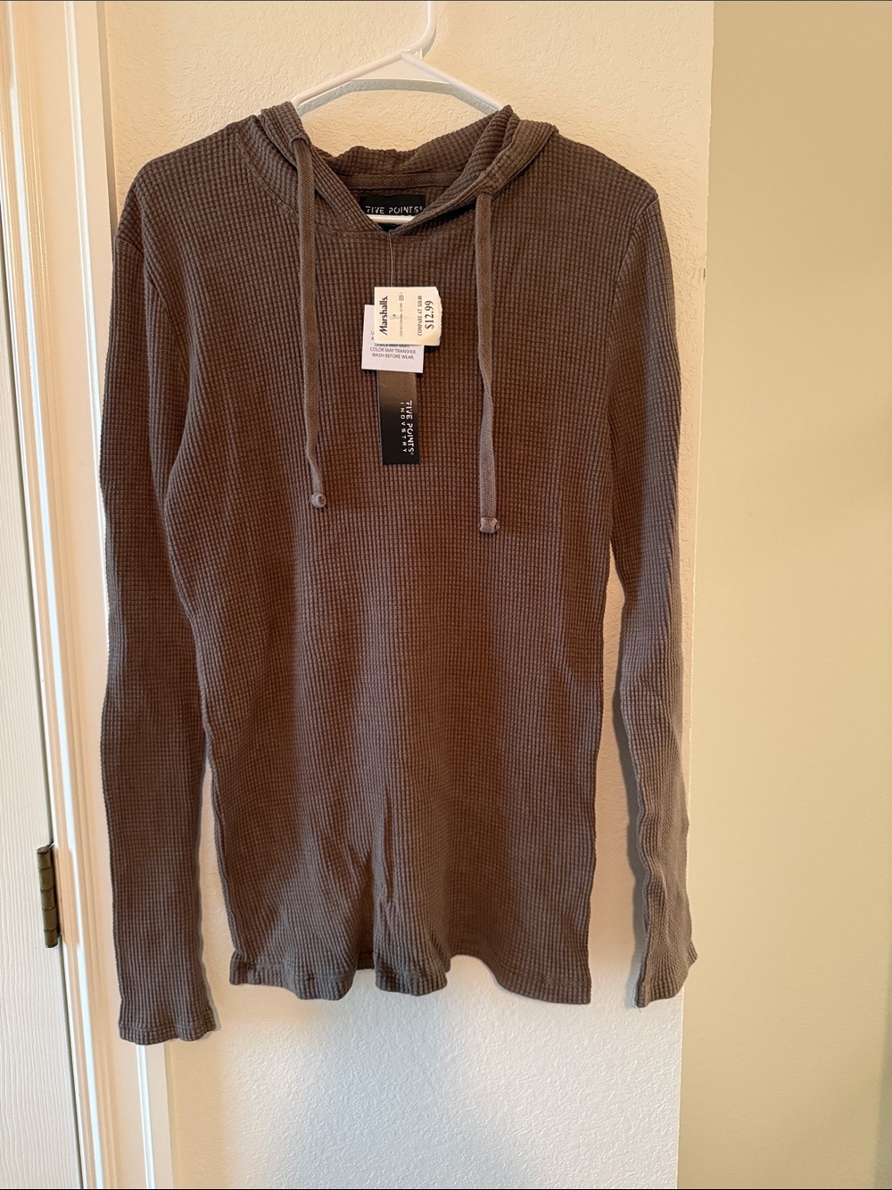 NWT Young Men's Hooded Waffle Knit Long Sleeve Shirt - Brown